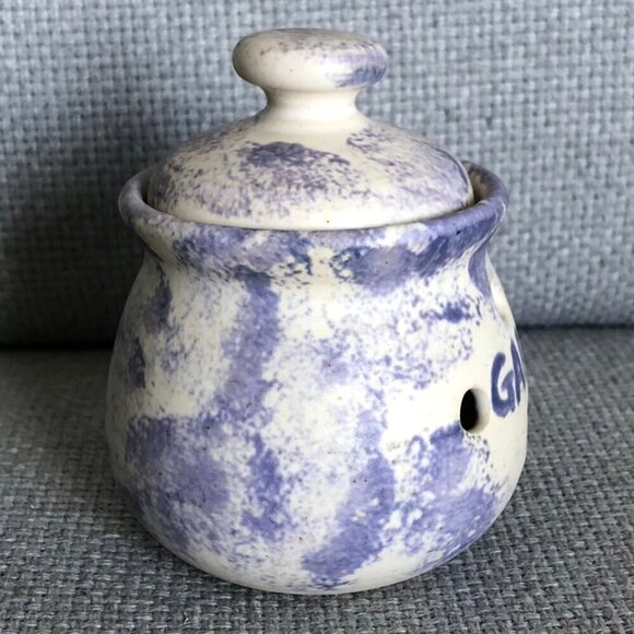 Artisan Ceramic Garlic Keeper Blue Lavender White Diameter 2.5 Inches - Picture 2 of 14